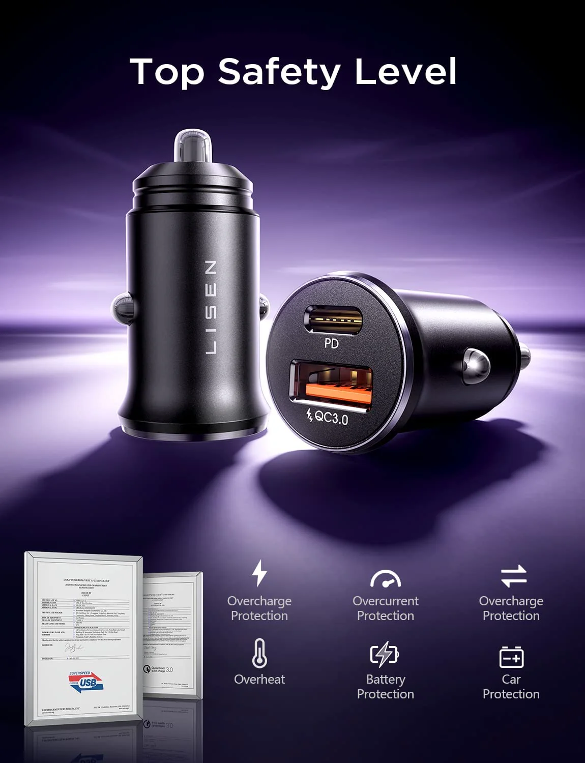 Lisen 2-Pack USB C Car Charger - Image 7