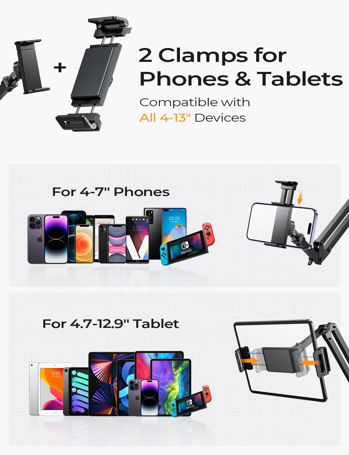 Lisen 2 Clamps Tablet Phone Stand for Desk - Image 5