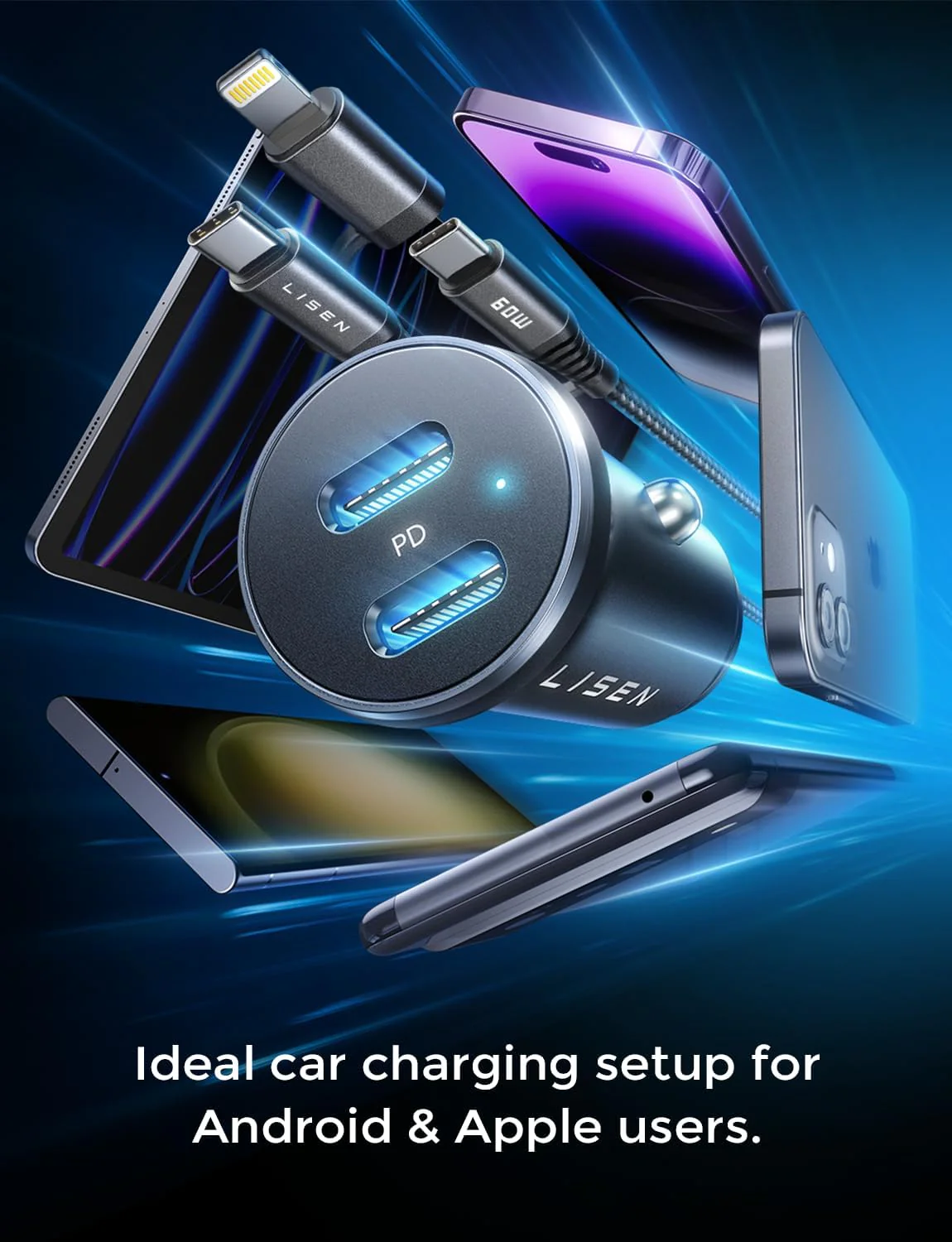 Lisen Dual USB C Car Charger with Cable - Image 3