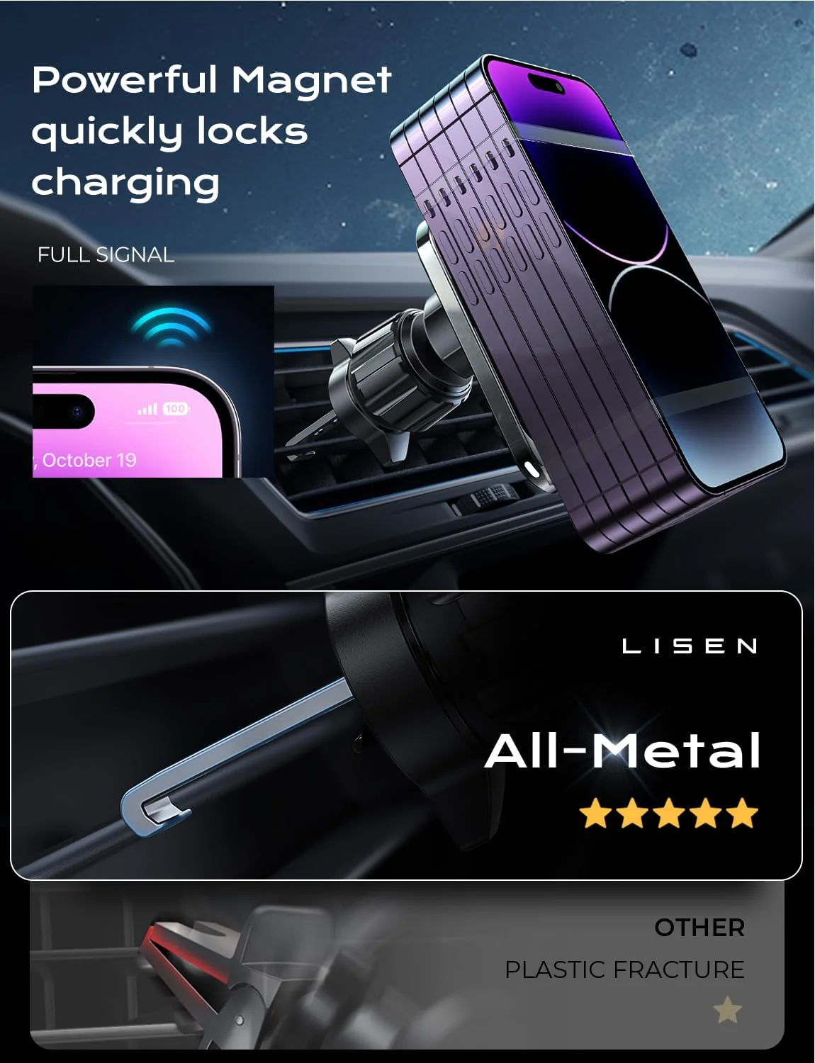 Lisen MagSafe Car Vent Mount Charger - Image 5