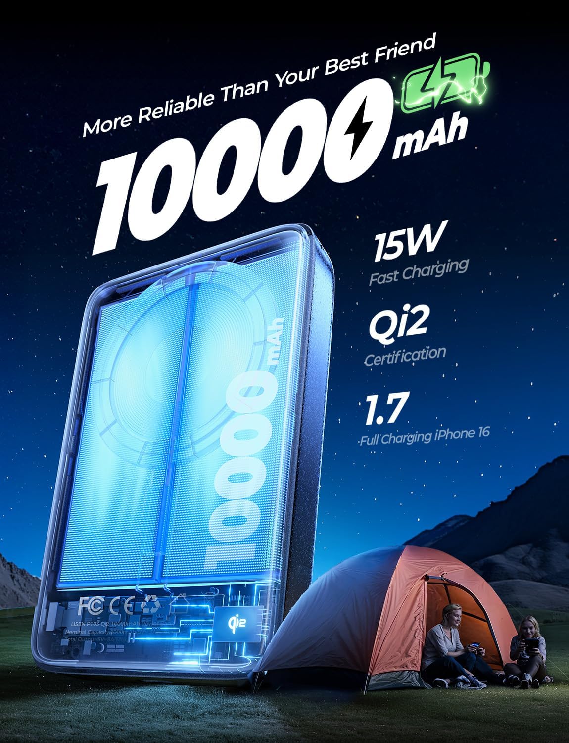 LISEN Qi2 Certified 15W Portable Charger Power Bank - Image 6