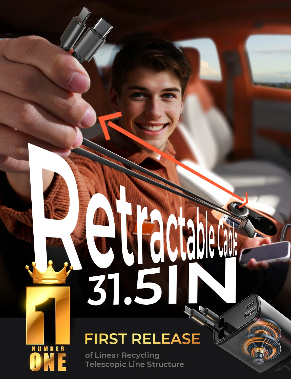 LISEN Retractable Car Charger, for Christmas Day Gifts for Men Women, 69W Cars Adapter USB C Fast Charger for iPhone 17, Car Accessories for Men Women Drivers, for iPhone 17 Pro Max Air 16 15 14 Plus - Image 3