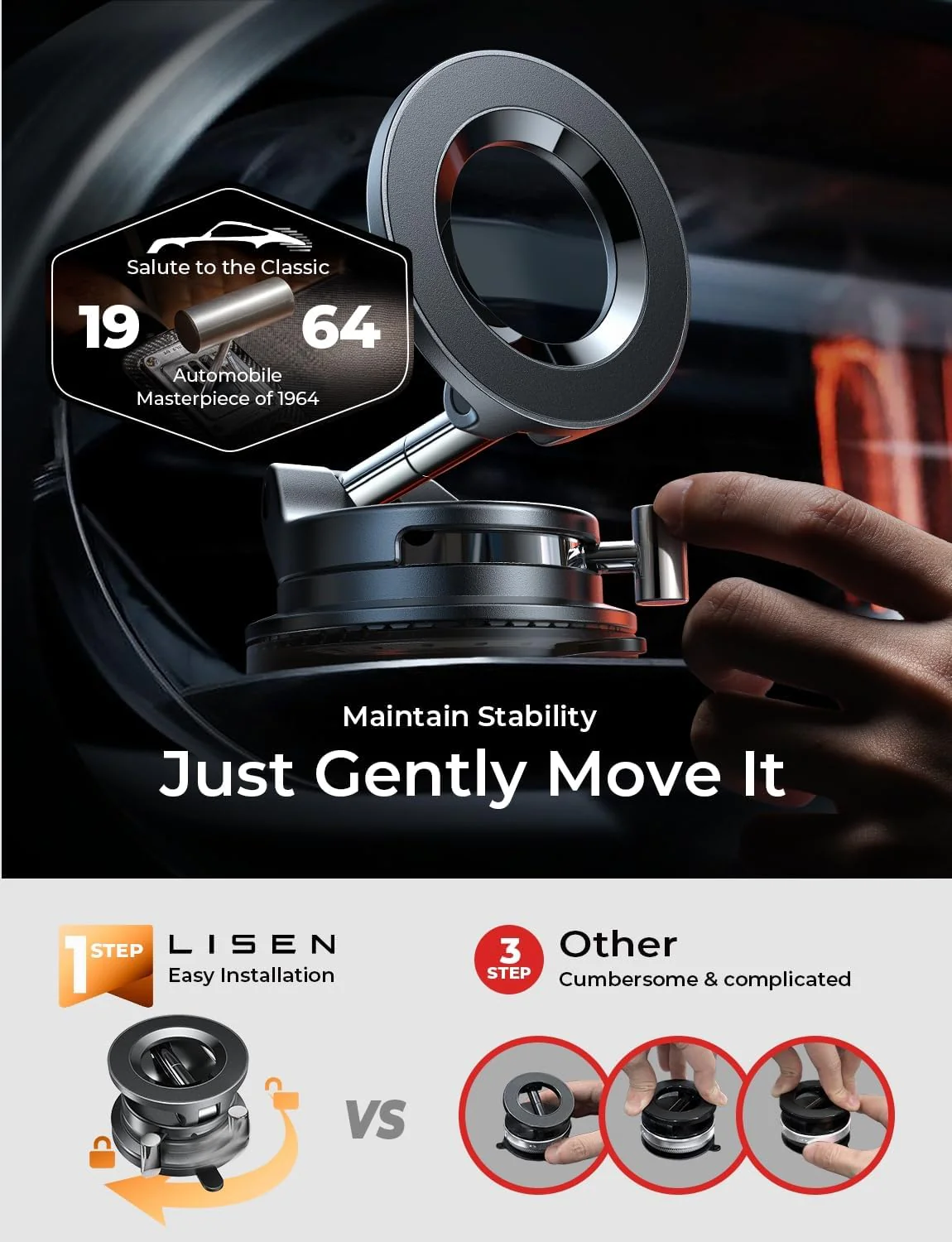 LISEN Suction Cup Phone Mount, Vacuum Magnetic Phone Holder, 360° Adjustable for MagSafe Car Holder - Image 3