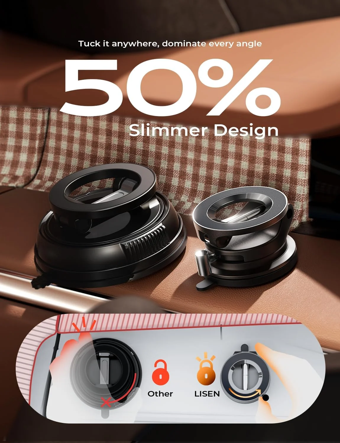 LISEN Suction Cup Phone Mount, Vacuum Magnetic Phone Holder, 360° Adjustable for MagSafe Car Holder - Image 7