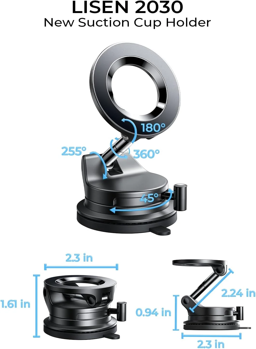 LISEN Suction Cup Phone Mount, Vacuum Magnetic Phone Holder, 360° Adjustable for MagSafe Car Holder - Image 9