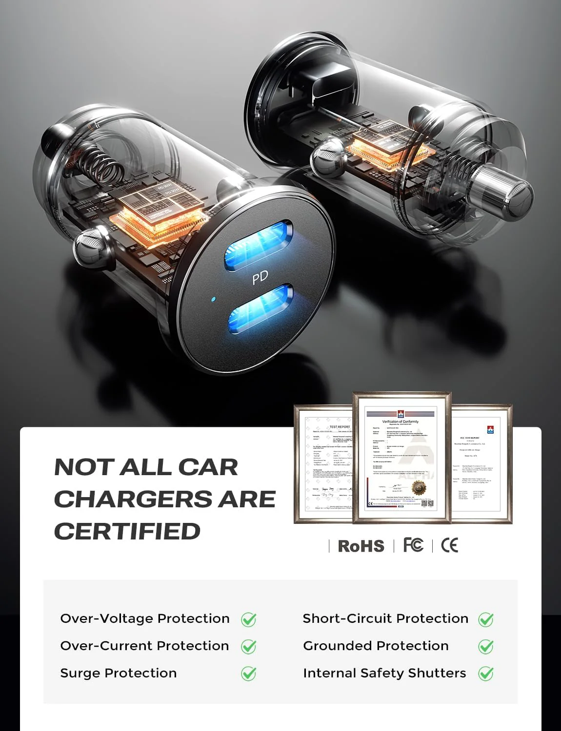 LISEN USB C Car Charger Adapter, 60W Dual Port QC 3.0 Type C Adapter, Car Phone Charger Fast Charge USB C Cigarette Lighter Adapter for iPhone 15 14 13 12 X XS Pro Max Mini, Samsung Galaxy iPad Pro - Image 4