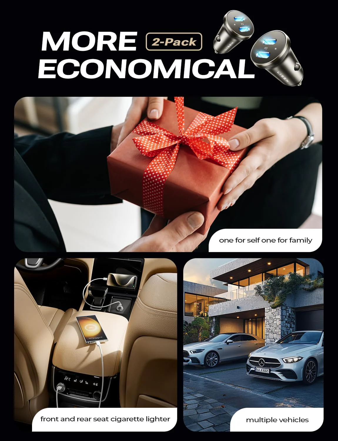 LISEN USB C Car Charger Adapter, 60W Dual Port QC 3.0 Type C Adapter, Car Phone Charger Fast Charge USB C Cigarette Lighter Adapter for iPhone 15 14 13 12 X XS Pro Max Mini, Samsung Galaxy iPad Pro - Image 6